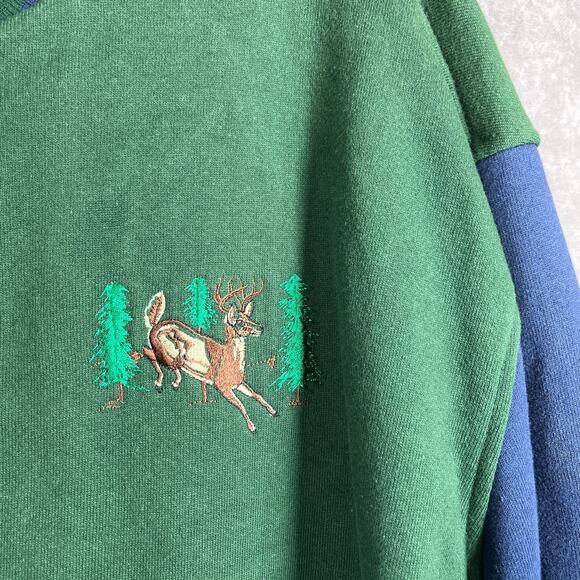 Vintage Fruit Of The Loom Bomber Jacket Mens XL Blue Green Snap Deer 90s Y2K - Picture 3 of 11